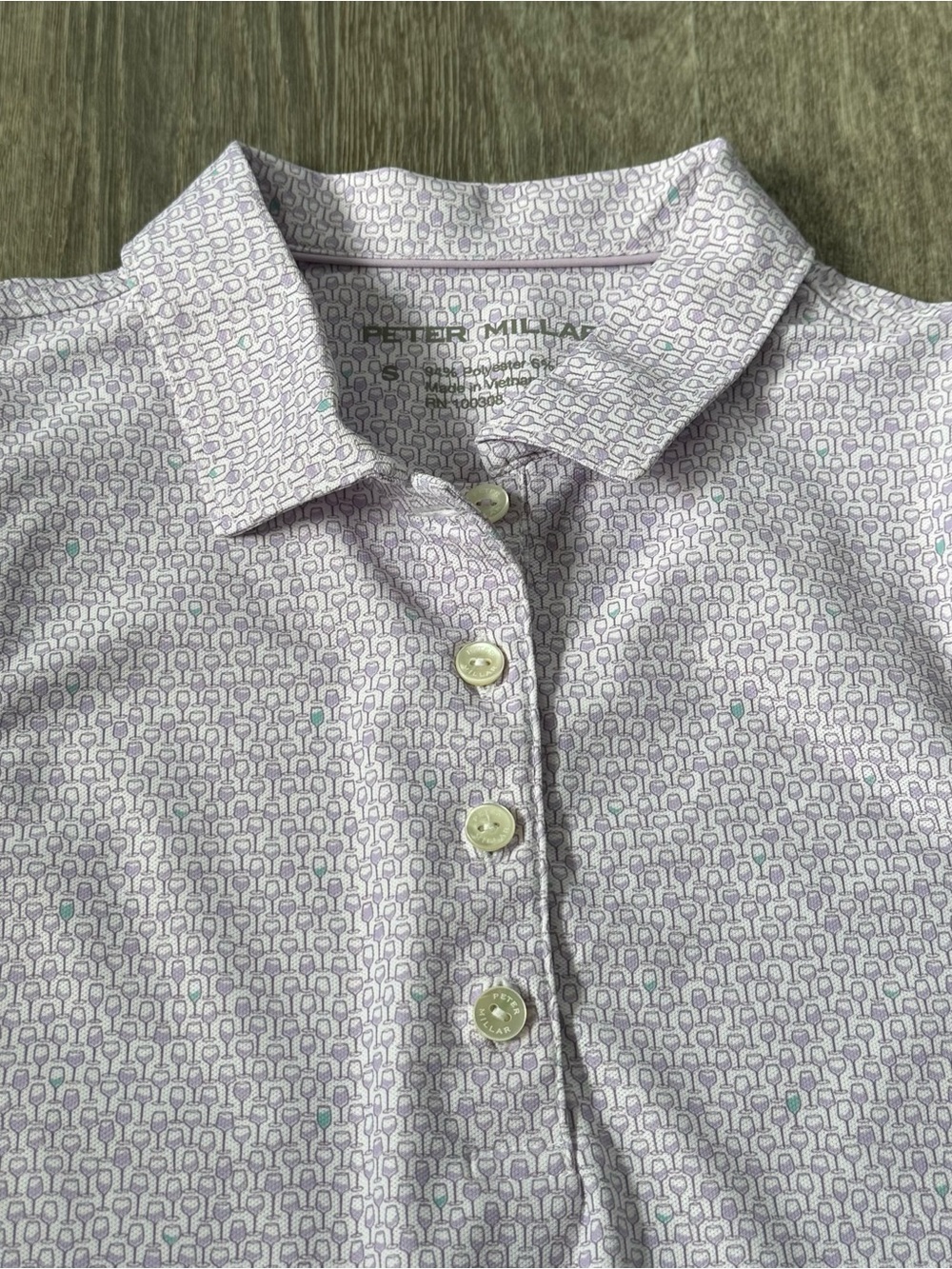 Peter Millar Women’s Sleeveless Button Polo Shirt, Wine Glass Print, Size Small